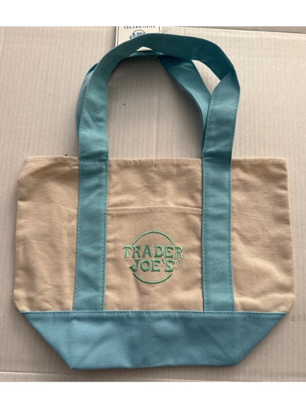 Trader Joe's Mini Canvas Tote Pastel Blue Bag w/ Handles 10" X 12.5" NEW